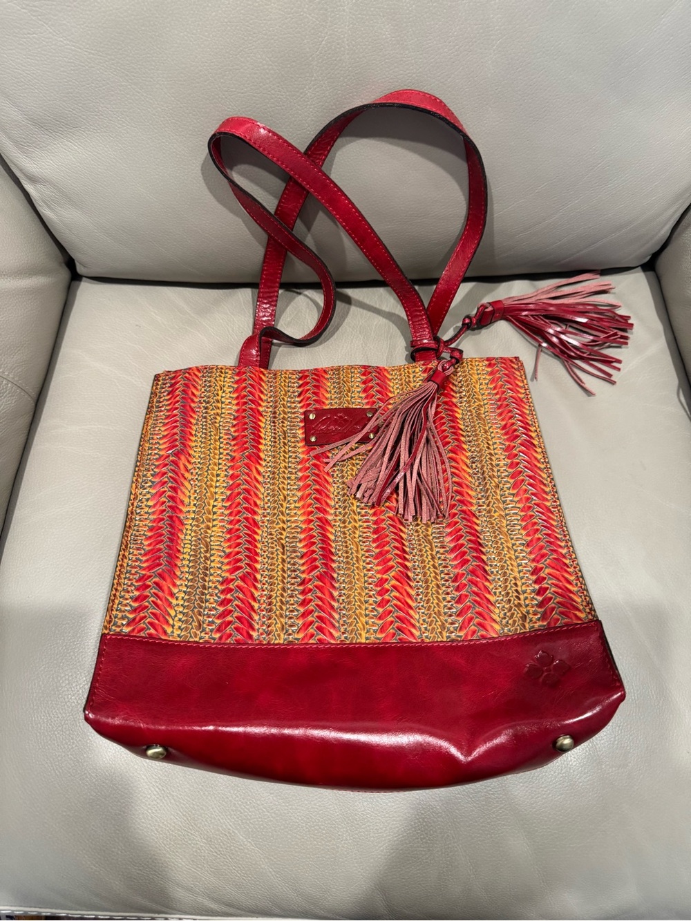 Patricia Nash Red Woven PrintTote with Tassel Accent